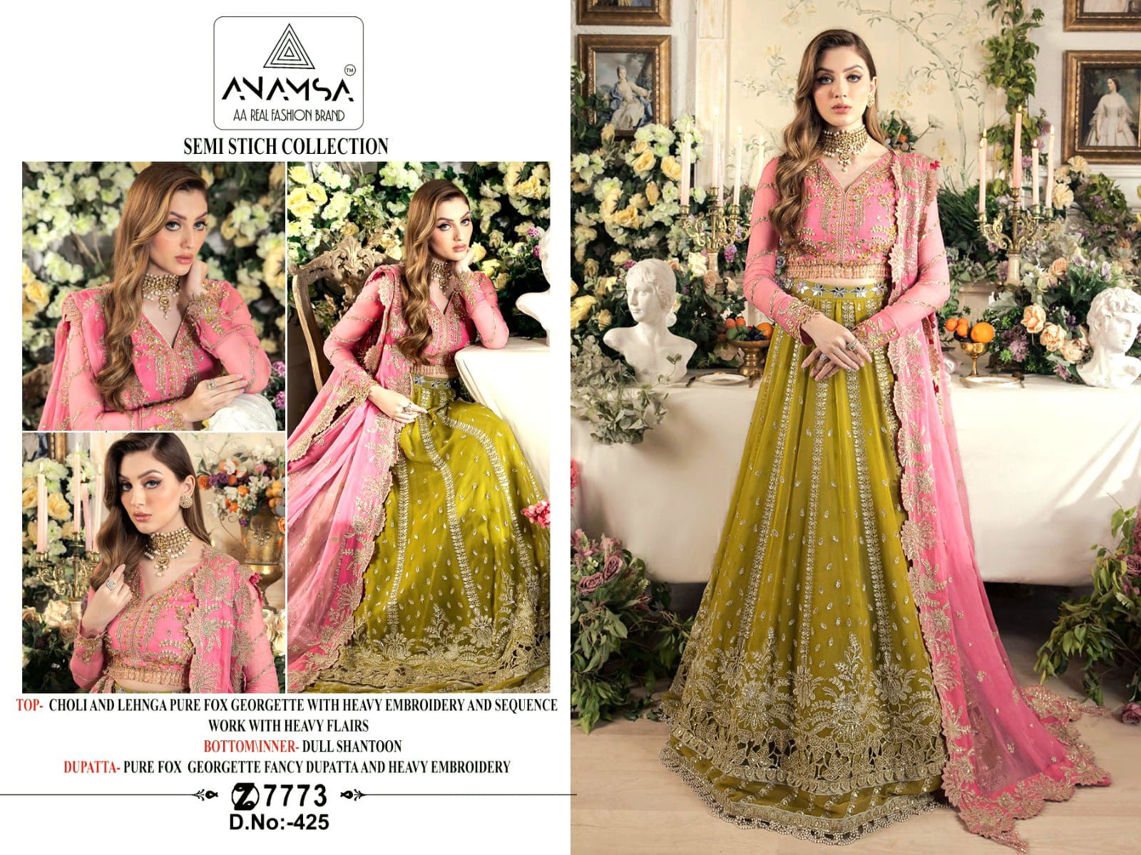 Anamsa 425 Georgette Heavy Pakistani Lehenga Choli Wholesale Price In Surat